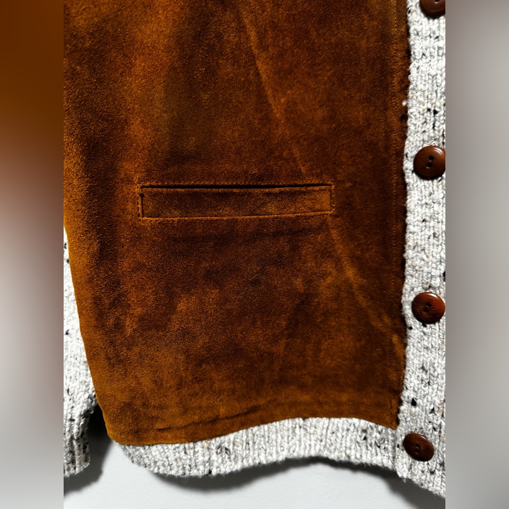 J.Crew Suede Front Cardigan Sweater Mens Medium Knit Button Brown FA22 - Picture 5 of 7